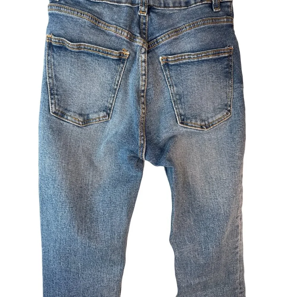ZARA High-Rise Size 0 Straight Leg Frayed Hem Jeans Light Wash Denim